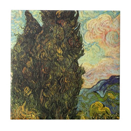 Cypresses by Vincent van Gogh Tile