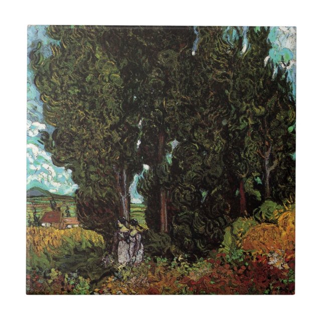 Cypresses with Female Figures by Vincent van Gogh Ceramic Tile (Front)