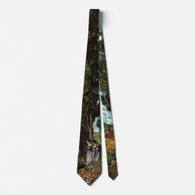 Cypresses with Female Figures by Vincent van Gogh Neck Tie (Front)