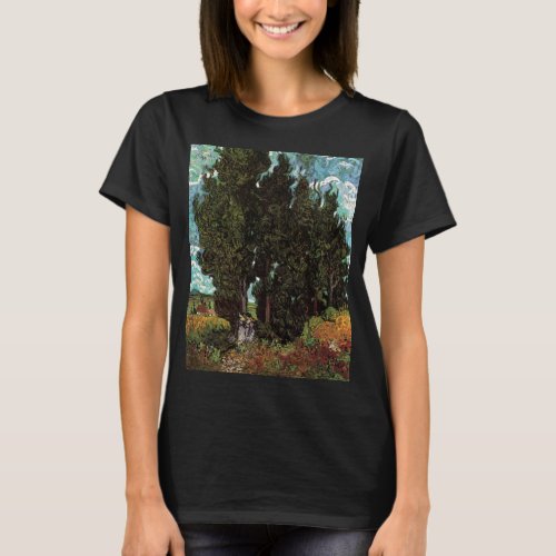 Cypresses with Female Figures by Vincent van Gogh T_Shirt