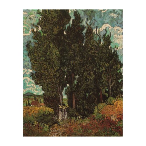 Cypresses with Female Figures by Vincent van Gogh Wood Wall Decor
