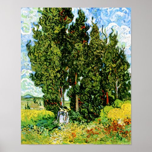 Cypresses with Two Women Van Gogh Fine Art Poster