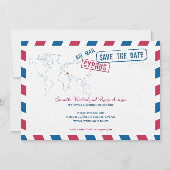 Cyprus Air Mail Wedding Save The Date (Front)