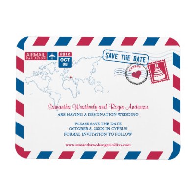 Cyprus Air Mail Wedding Save the Date 3x4 Magnet