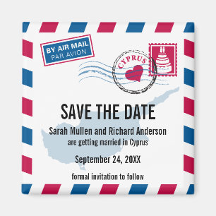 Cyprus Air Mail Wedding Save the Date Magnet