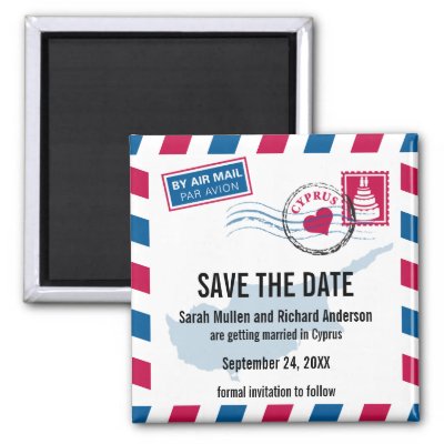 Cyprus Air Mail Wedding Save the Date Magnet