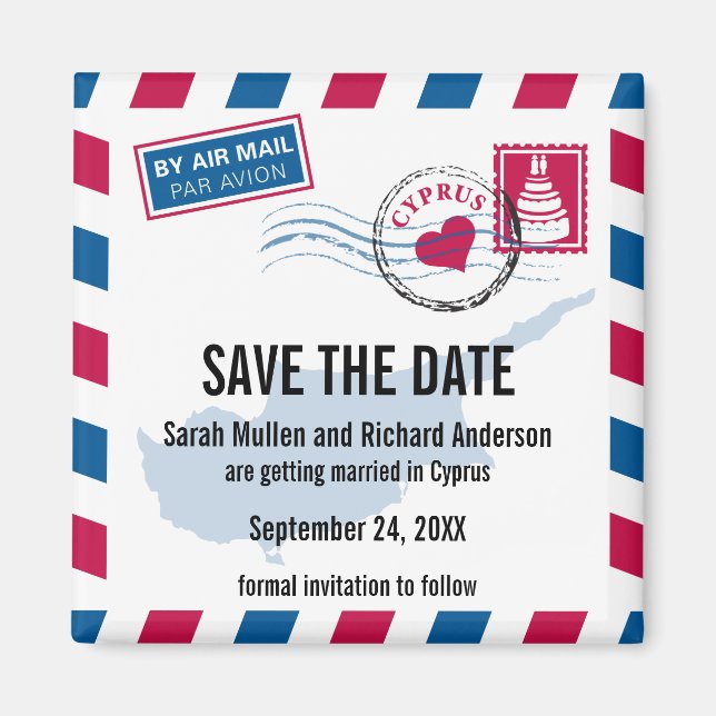 Cyprus Air Mail Wedding Save the Date Magnet (Front)