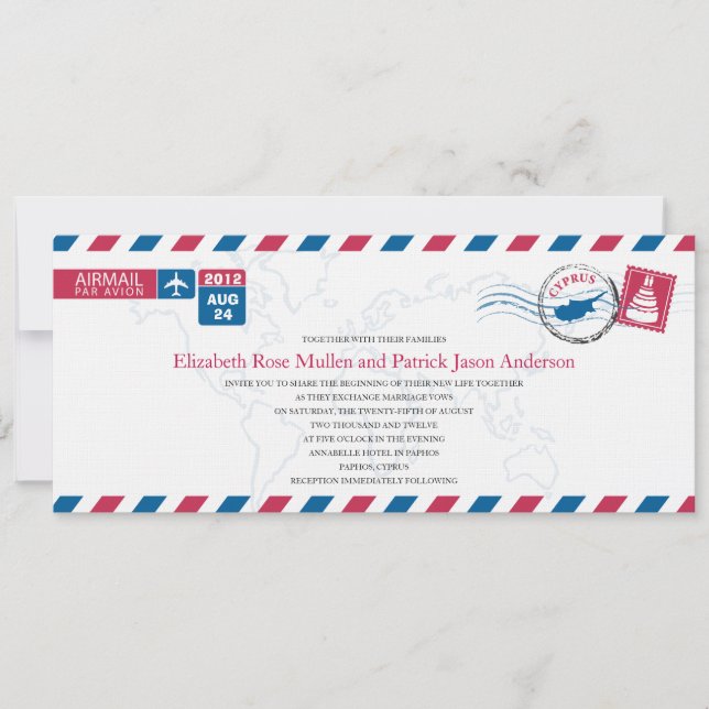 Cyprus Airmail Wedding Invitation (Front)