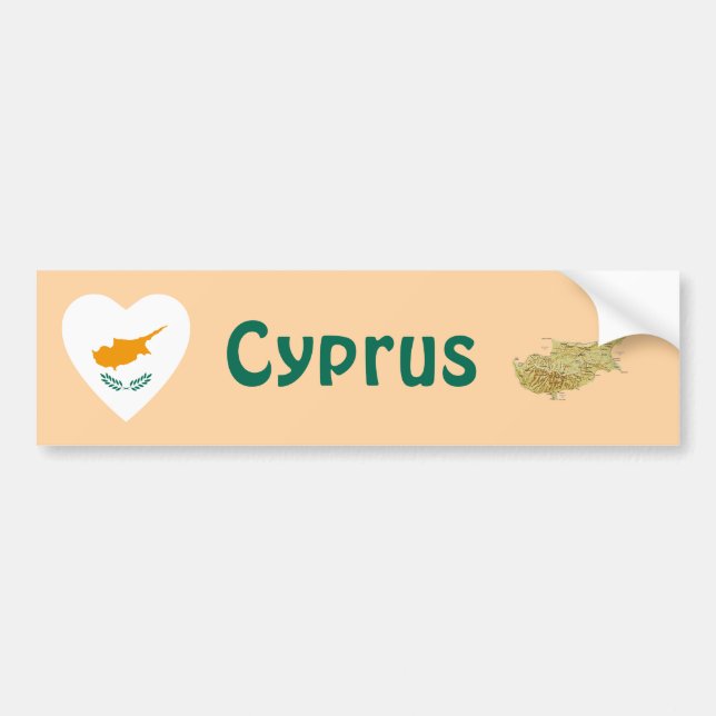 Cyprus Flag Heart + Map Bumper Sticker (Front)