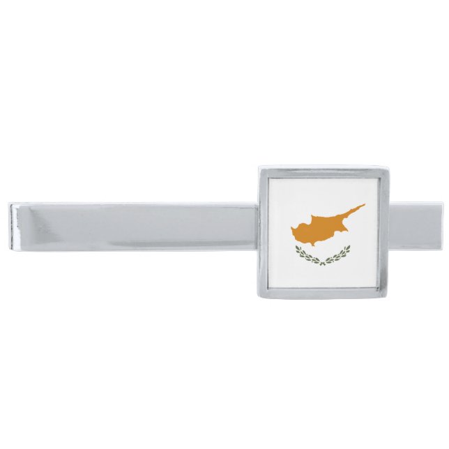 Cyprus Flag Silver Finish Tie Bar (Front)