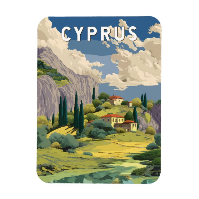 Cyprus Illustration Travel Art Vintage Magnet (Vertical)