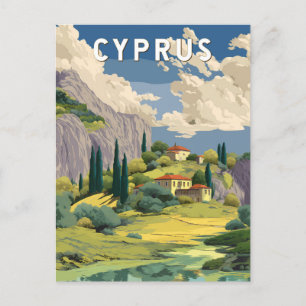 Cyprus Illustration Travel Art Vintage Postcard