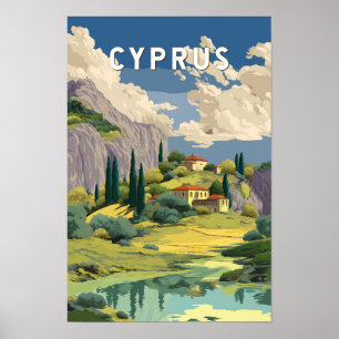 Cyprus Illustration Travel Art Vintage Poster