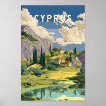 Cyprus Illustration Travel Art Vintage