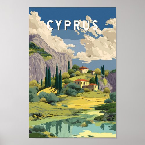 Cyprus Illustration Travel Art Vintage