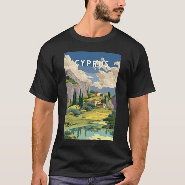 Cyprus Illustration Travel Art Vintage T-Shirt (Front)
