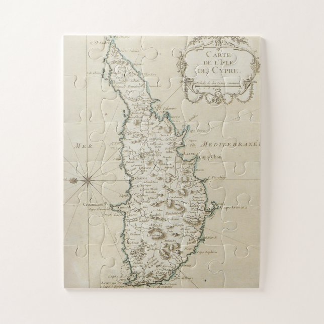 Cyprus island Mediterranean map old antique brown Jigsaw Puzzle (Vertical)