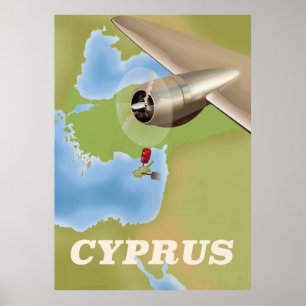 Cyprus map vintage travel poster