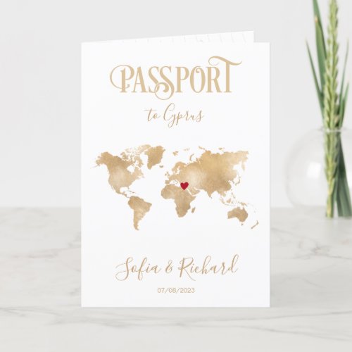 Cyprus Map Wedding Destination Passport Gold Invitation