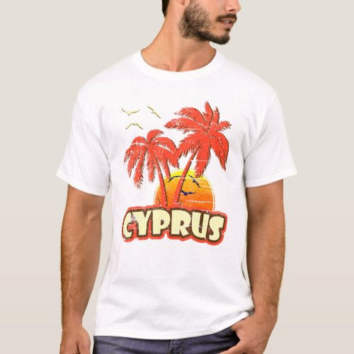 Cyprus Summer Palm Trees 80s Beach Sunset T_Shirt