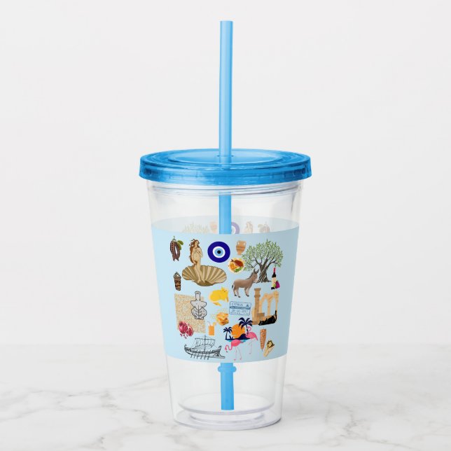 Cyprus Symbols Travel Lovers Acrylic Tumbler (Front)