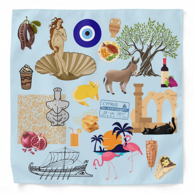 Cyprus Symbols Travel Lovers Bandana (Front)