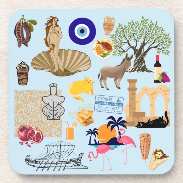 Cyprus Symbols Travel Lovers Beverage Coaster (Front)