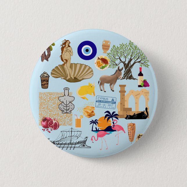 Cyprus Symbols Travel Lovers Button (Front)