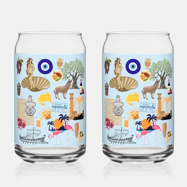 Cyprus Symbols Travel Lovers Can Glass (Front)
