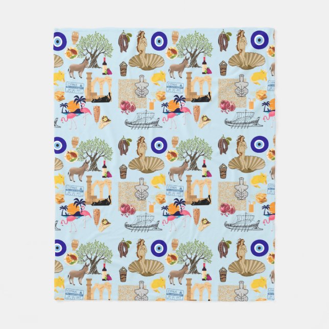  Cyprus Symbols Travel Lovers Fleece Blanket (Front)