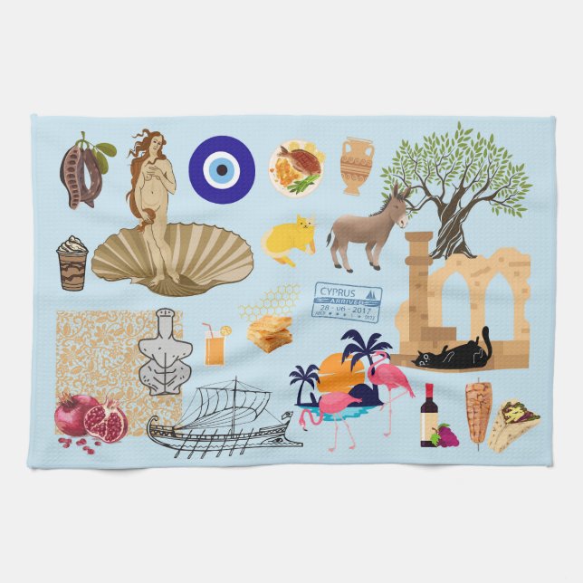 Cyprus Symbols Travel Lovers Kitchen Towel (Horizontal)