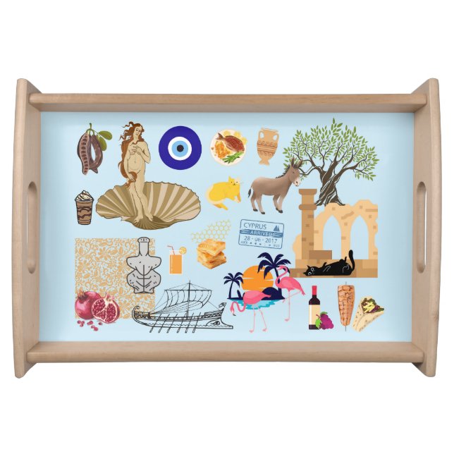 Cyprus Symbols Travel Lovers Serving Tray (Front)