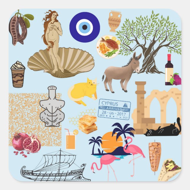 Cyprus Symbols Travel Lovers Square Sticker (Front)