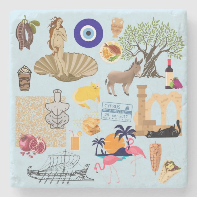 Cyprus Symbols Travel Lovers Stone Coaster (Front)