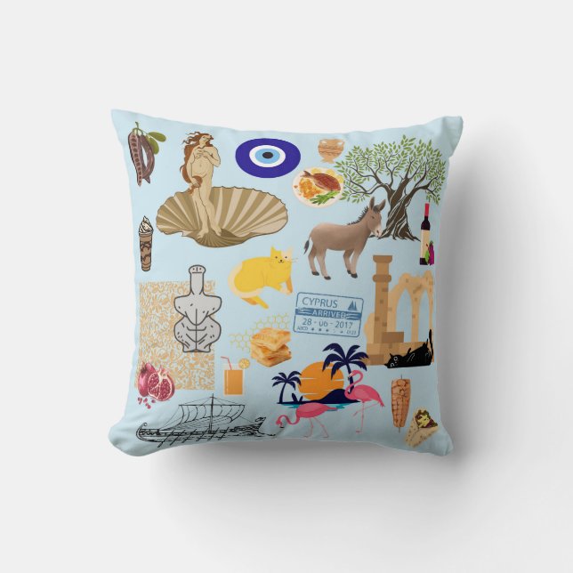 Cyprus Symbols Travel Lovers Throw Pillow (Front)