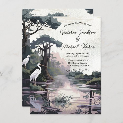 Cyprus Tree Crane Bayou Wedding Invitation