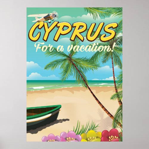 Cyprus vintage beach travel poster