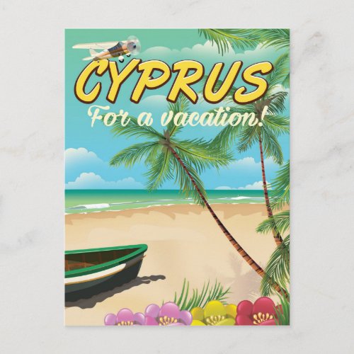 Cyprus vintage beach travel poster postcard