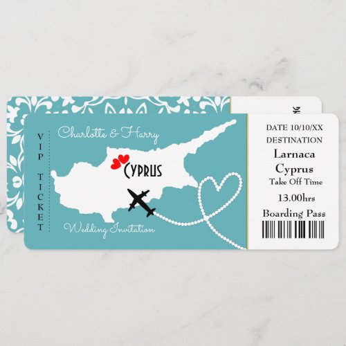 Cyprus Wedding Destination Europe Ticket Invitation