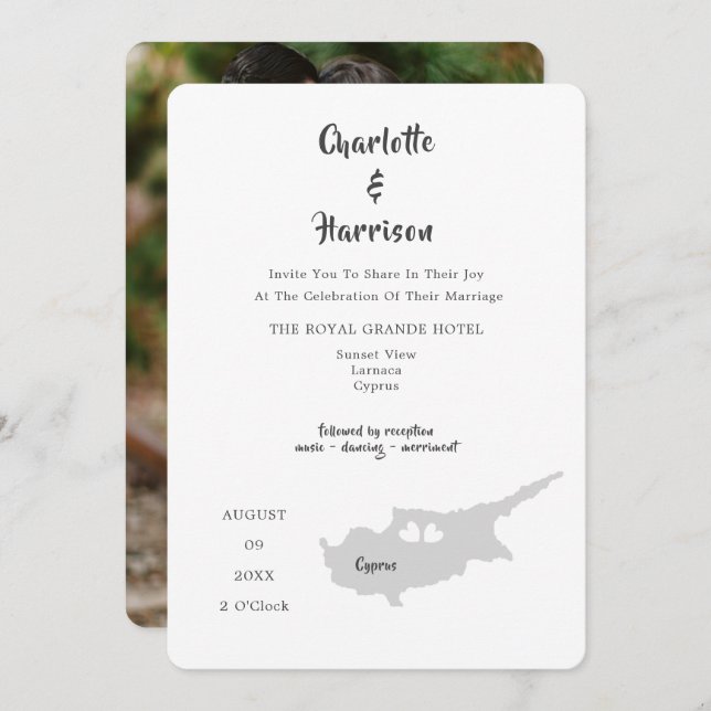 Cyprus Wedding Destination Photo Invitation (Front/Back)
