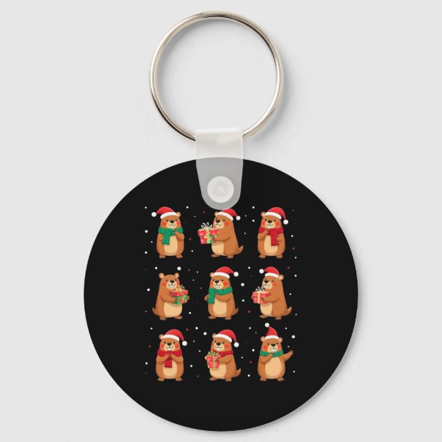 Cypybaras Christmas Santa Hat Funny Cypybara Lover Keychain (Front)
