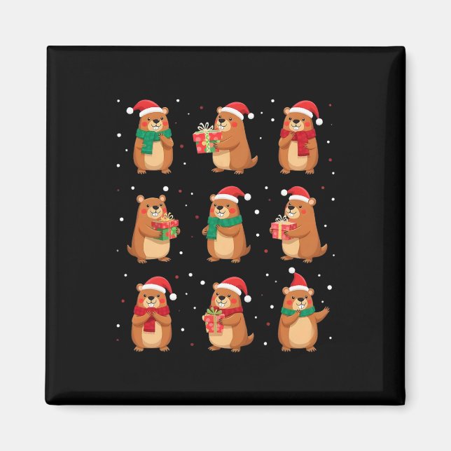 Cypybaras Christmas Santa Hat Funny Cypybara Lover Magnet (Front)