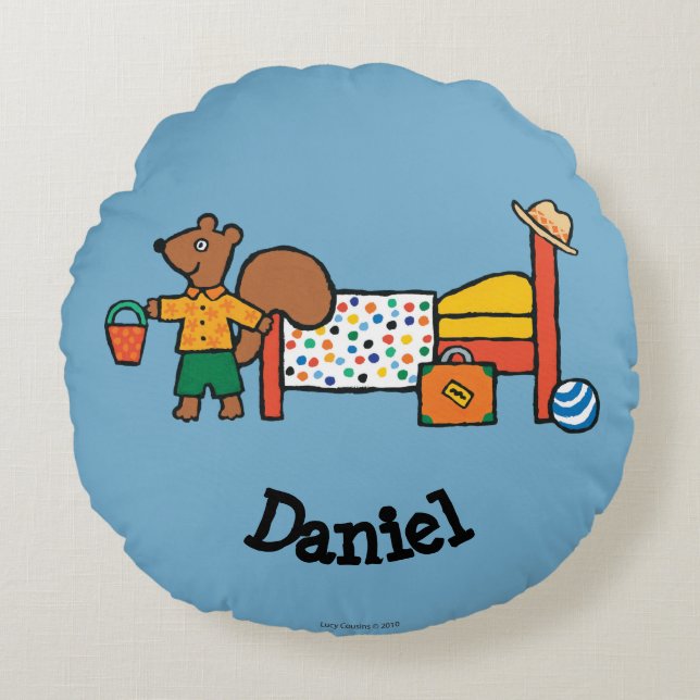 Cyril the Squirrel on Vacation Round Pillow (Front)