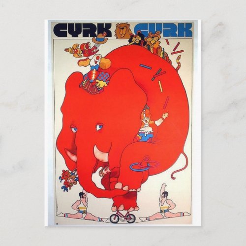 Cyrk Elephant Vintage Poster Postcard