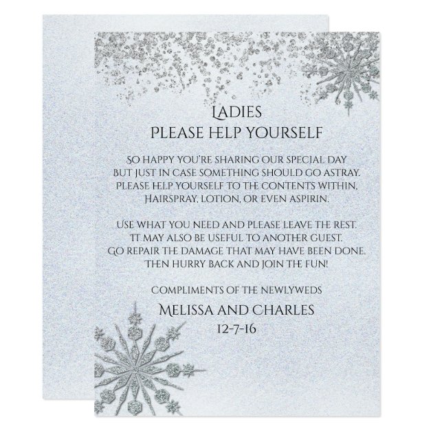 Cyrstal Snowflakes Wedding Basket Sign Invitation