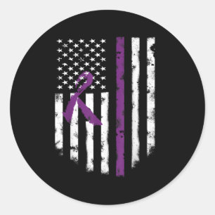 Cystic Fibrosis Awareness American Flag Purple Rib Classic Round Sticker