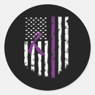 Cystic Fibrosis Awareness American Flag Purple Rib Classic Round Sticker
