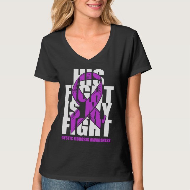 Cystic Fibrosis Awareness Month Purple Ribbon His  T-Shirt (Front)