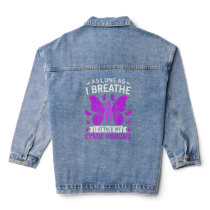 Cystic Fibrosis Awareness Purple Ribbon I Attack M Denim Jacket