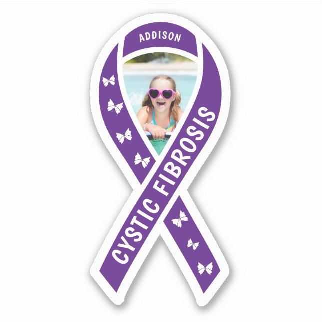 Cystic Fibrosis Awareness Ribbon Name & Photo Sticker (Front)